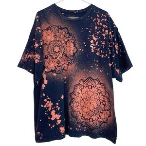 Upcycled Floral Tee Tshirt Mens Size XL Handmade Crewneck Short Sleeves Black